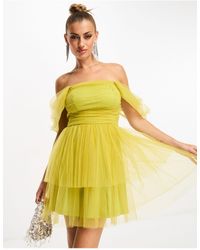 LACE & BEADS - Off Shoulder Tulle Mini Dress - Lyst