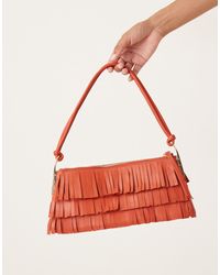 Mango - Leather Fringed Hand Bag With Gold Accents - Lyst