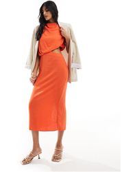 ASOS - Linen Look Sleeveless Midi Dress With Cut Out Waist Detail - Lyst