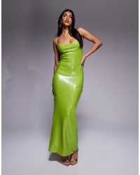 ASOS - Vestito Lungo Con Scollo Ad Anello E Spalline Sul Retro Verde Lime Con Paillettes Trasparenti - Lyst