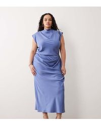 ASOS - Asos Design Curve Satin High Neck Pleated Bodice Midi Dress - Lyst