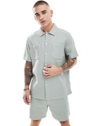 Farah - Camisa Salvia De Manga Corta De Tejido Gofrado Texturizado Judson De (Parte De Un Conjunto) - Lyst