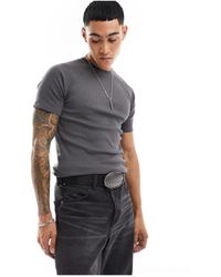ASOS - Camiseta gris carbón ajustada con mangas raglán - Lyst