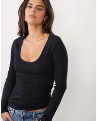 ASOS - Ribbed Deep Scoop Neck Long Sleeve - Lyst