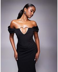 Goddiva - Diamante Heart Trim Evening Maxi Dress - Lyst
