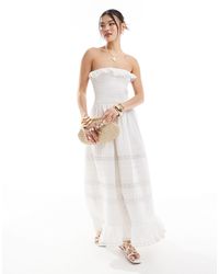 Abercrombie & Fitch - Vestido largo blanco sin tirantes con detalles bordados - Lyst
