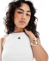 4th & Reckless - Canotta Bianca A Coste Con Logo Ricamato - Lyst