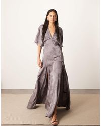 ARRANGE - Modern 30s Maxi Satin Jacquard Dress With Shoulder Pad - Lyst