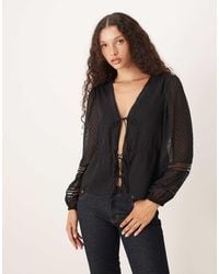 Abercrombie & Fitch - Tie Front Long Sleeve Blouse - Lyst
