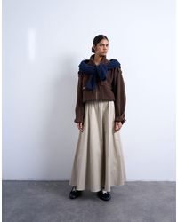 TOPSHOP - Jupe mi-longue en sergé épais à ourlet volumineux - taupe - Lyst
