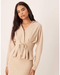 ASOS - Supersoft Tie Detail Cinched Long Sleeve Polo Top Co-ord - Lyst