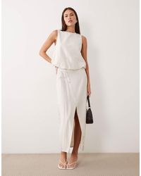 Vila - Linen Touch Button Front Midi Skirt - Lyst