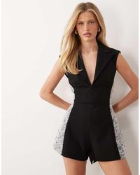 ASOS - Tailored Playsuit With Lace Trim Detail - Lyst
