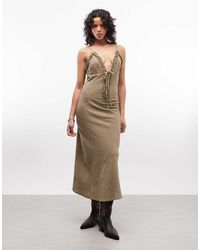ASOS - Deep Plunge Cami Maxi Sundress With Ruffle Trims - Lyst