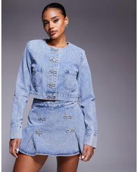 River Island - Embellished Bow Denim Jacket Co-ord - Lyst