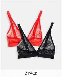Tutti Rouge Fuller Bust 2 Pack Lace Triangle Bralette - Red