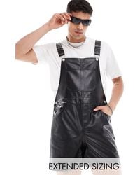 ASOS - Leather Look Shorter Length Dungaree - Lyst