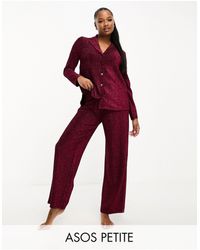 ASOS - Asos design petite - pigiama glitterato con camicia e pantaloni - Lyst