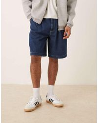 ASOS - Mid Length Wide Denim Shorts With Pleat - Lyst