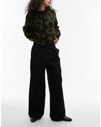 TOPSHOP - Pantaloni A Fondo Ampio Sartoriali Neri Con Pinces Sul Fondo - Lyst