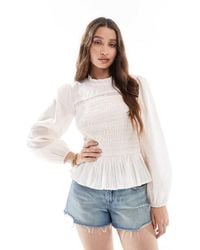 ASOS - Shirred And Lace Insert Detail Long Sleeve Top - Lyst