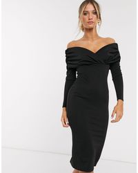 asos scuba bardot colourblock pleated midi dress