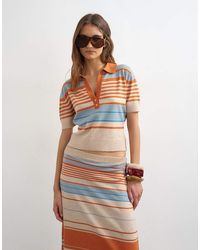 TOPSHOP - Knitted Short Sleeve Stripe Polo Top Co-ord - Lyst