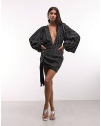 The Dolls House - Beaudelle Premium Plunge Neck Balloon Sleeve Drape Tassel Detail Mini Dress - Lyst