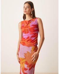 ASOS - Mesh Oversized Tropical Floral Slash Neck Co Ord Top - Lyst