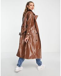 Missguided Vinyl Trench Coat - Brown