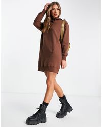 Threadbare Floyd Hoodie Panel Detail Mini Dress - Brown