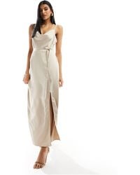 Vila - Bridesmaid Cowl Neck Cami Dress With Tie Belt And Front Split - Lyst