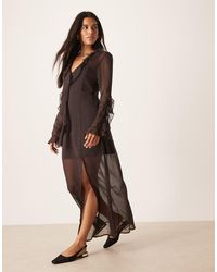 Glamorous - Boho Maxi-Jurk Van Doorschijnend Chiffon Met Ruches - Lyst