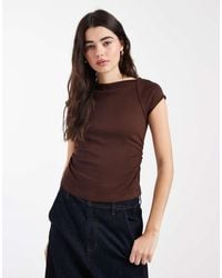 ASOS - Rib Boat Neck T-Shirt With Ruched Waist - Lyst