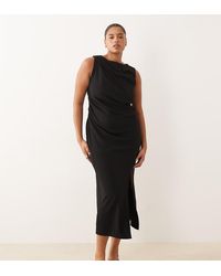 ASOS - Asos Design Curve Slash Neck Ruched Midi Dress - Lyst