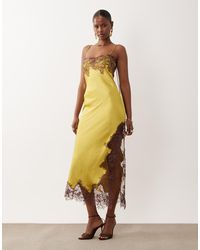 ASOS - Satin Lace Applique Midi Dress - Lyst