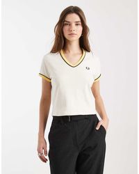 Fred Perry - Piped Seams Logo V Neck T-Shirt - Lyst