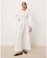 ASOS - Poplin Maxi Dress With Asymmetric Waist And Volume Sleeve - Lyst