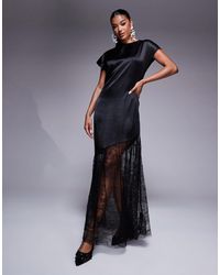 ASOS - – langes t-shirt-kleid aus satin und spitze - Lyst
