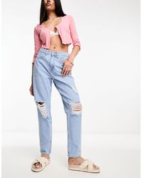 Jdy - High Waisted Straight Leg Distressed Jeans - Lyst