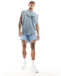 ASOS - Short en jean mi-long coupe slim avec ourlet à grosses déchirures - clair délavé - Lyst