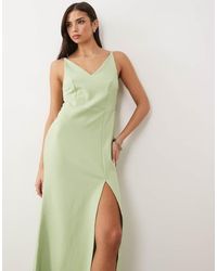 Vila - Deep V Neck Maxi Dress With Leg Split - Lyst