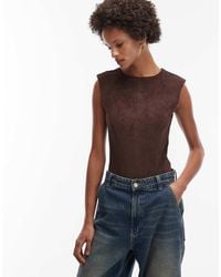 ASOS - Faux Suede Bodysuit With Shoulder Pads - Lyst
