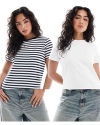 Pull&Bear - Confezione Da 2 T-Shirt A Maniche Corte Bianca E A Righe - Lyst