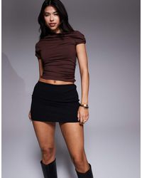 ASOS - Top Marrón Con Escote Bardot Y Detalle Fruncido Mix & Match De - Lyst