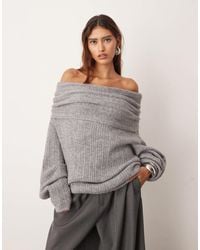 ARRANGE - Chunky Rib Knitted Off Shoulder Jumper - Lyst