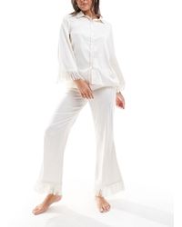 Chelsea Peers - Bridal Satin Short Sleeve Revere And Trouser Set With Tassel Detail - Lyst
