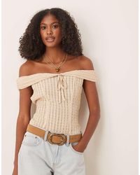 ASOS - Bardot Top Met Textuur En Strikdetail - Lyst