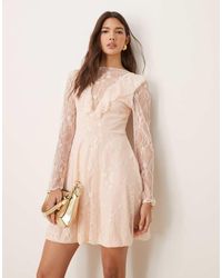 Miss Selfridge - Ruffle Detail Long Sleeve Lace Mini Dress - Lyst