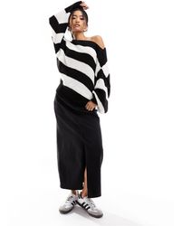 Miss Selfridge - Asos design - pull oversize duveteux à rayures - noir et blanc - Lyst